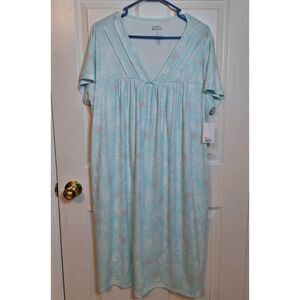 Croft And Barrow Green Floral Wonderluxe Nightgown Sleepwear Short Sleeve Sz XL